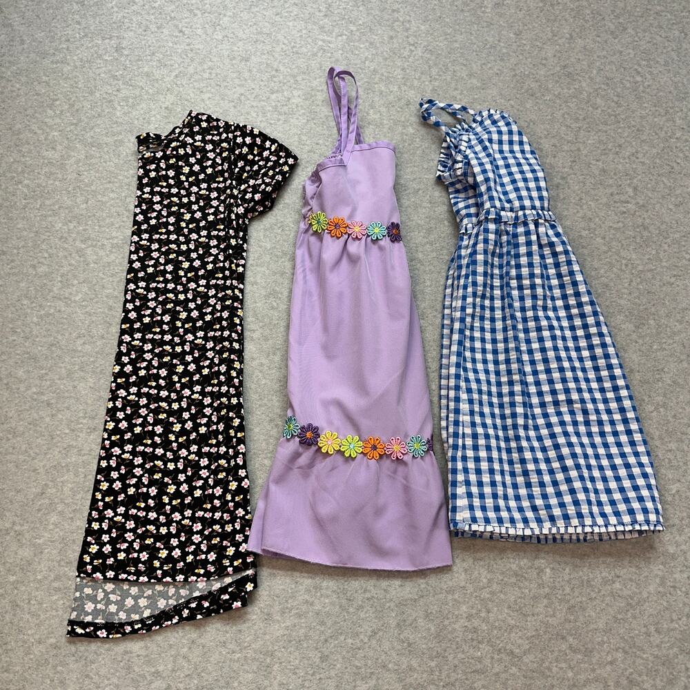 Bundle of 3 Summer Dress Girls 7 Blue Purple Black Pullover Sleeveless Smocked